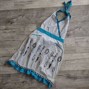 Sur La Table Kitchen Apron Novelty Striped Polka Dots Gray Blue